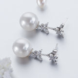 925 Silver Freshwater Pearl Drop Earrings Crystal Fine Jewelry