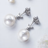 925 Silver Freshwater Pearl Drop Earrings Crystal Fine Jewelry