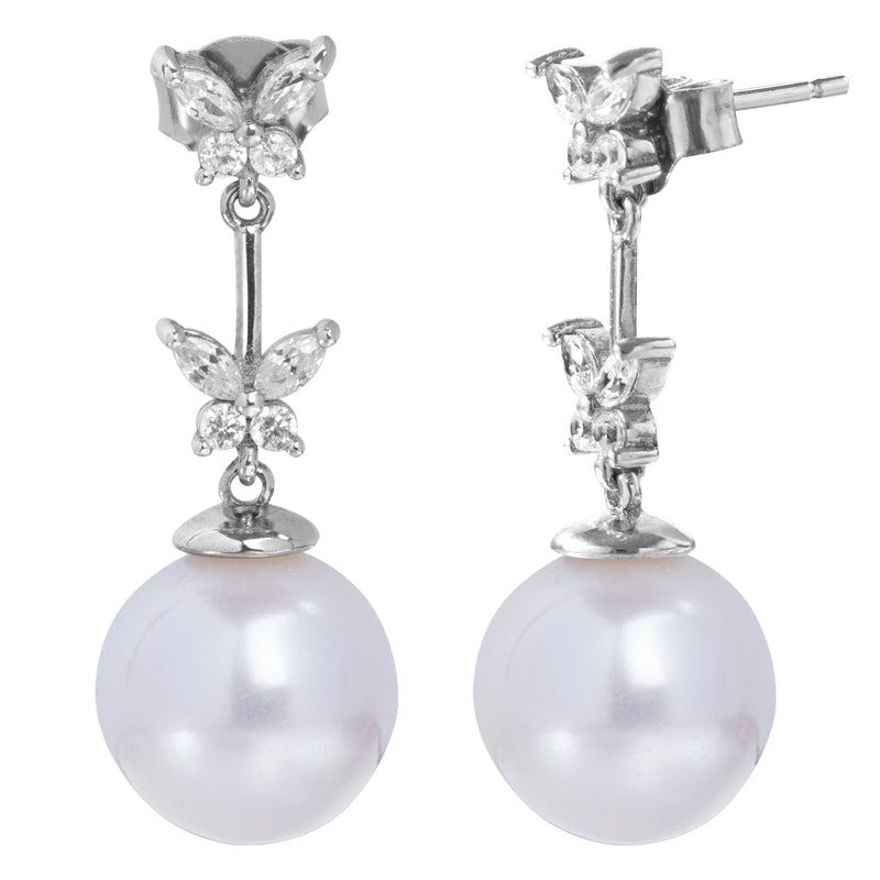 925 Silver Freshwater Pearl Drop Earrings Crystal Fine Jewelry