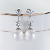 925 Silver Freshwater Pearl Drop Earrings Crystal Fine Jewelry