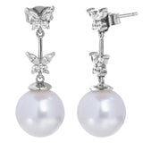 925 Silver Freshwater Pearl Drop Earrings Crystal Fine Jewelry
