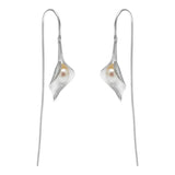 925 Silver Pearl Earrings Calla Lily Ear Hook Retro Flower Drop Earrings