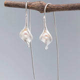925 Silver Pearl Earrings Calla Lily Ear Hook Retro Flower Drop Earrings
