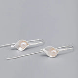 925 Silver Pearl Earrings Calla Lily Ear Hook Retro Flower Drop Earrings