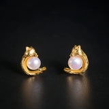 925 Silver Pearl Fox Stud Earrings 18k Plating