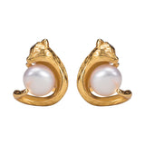 925 Silver Pearl Fox Stud Earrings 18k Plating