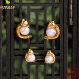 925 Silver Pearl Fox Stud Earrings 18k Plating