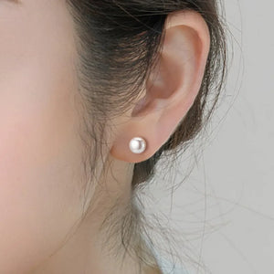 925 Silver Pearl Geometric Stud Earrings Women Round Shape Jewelry