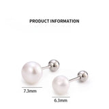 925 Silver Pearl Geometric Stud Earrings Women Round Shape Jewelry