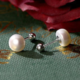 925 Silver Pearl Geometric Stud Earrings Women Round Shape Jewelry
