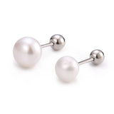 925 Silver Pearl Geometric Stud Earrings Women Round Shape Jewelry