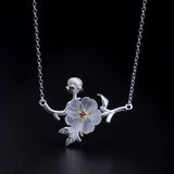 925 Silver Freshwater Pearl Zircon Necklace Crystal Flower Pendants Jewelry