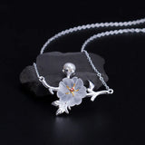 925 Silver Freshwater Pearl Zircon Necklace Crystal Flower Pendants Jewelry