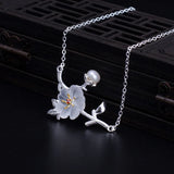 925 Silver Freshwater Pearl Zircon Necklace Crystal Flower Pendants Jewelry