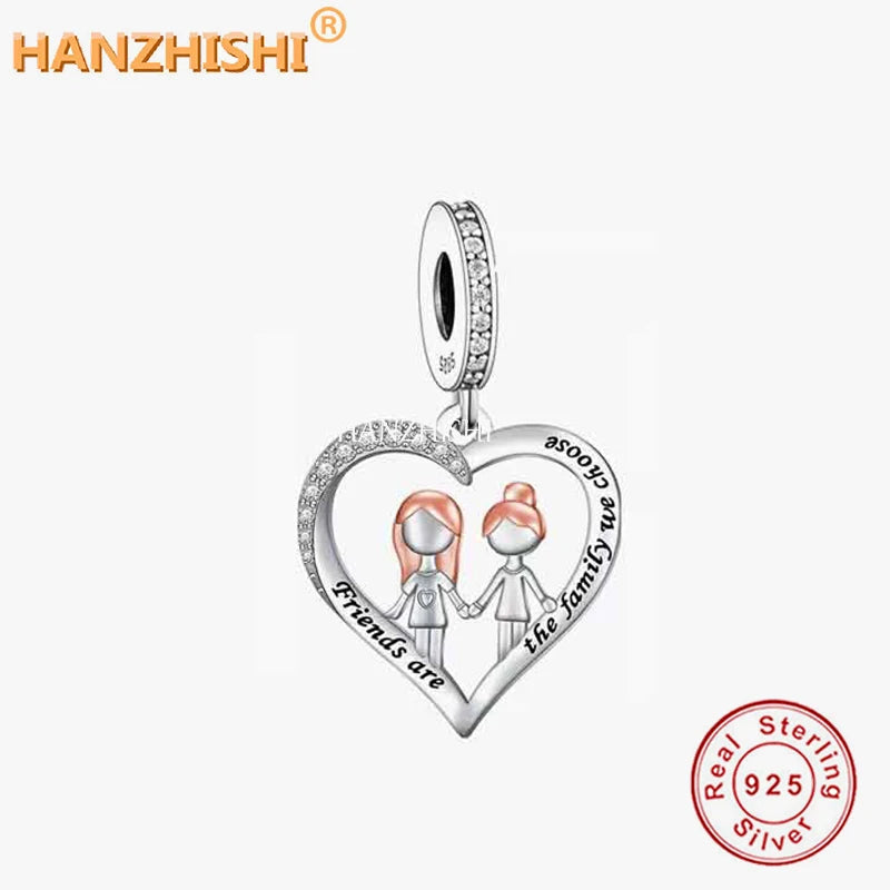 925 Silver Family We Choose Heart Charm Bead Bracelet Necklace Gift