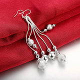 925 Silver Fringed Beads Necklace Earrings Set for Women Party Wedding