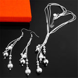 925 Silver Fringed Beads Necklace Earrings Set for Women Party Wedding