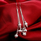 925 Silver Fringed Beads Necklace Earrings Set for Women Party Wedding