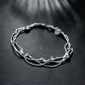 925 Sterling Silver Fringed Oval Beads Chain Jewelry Set