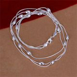 925 Sterling Silver Fringed Oval Beads Chain Jewelry Set