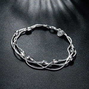 925 Silver Fringed Beads Chain Bracelet Necklace Set for Women