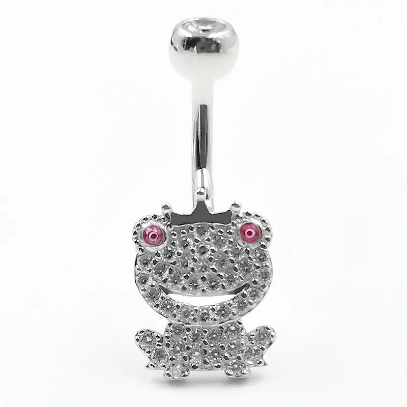 925 Silver Frog Belly Navel Piercing Button Rings Men Women Jewelry