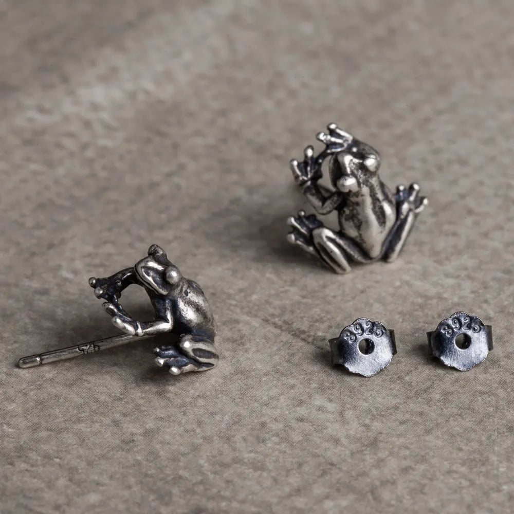 925 Silver Frog Stud Earrings Women Vintage Party Wedding Jewelry