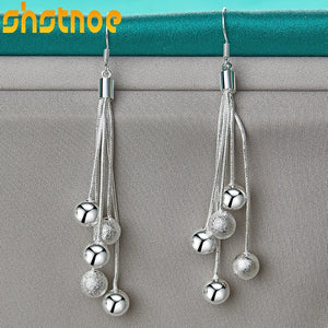 925 Silver Frosted Smooth Balls Snake Chain Drop Earrings for Women