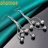 925 Silver Frosted Smooth Balls Snake Chain Drop Earrings for Women
