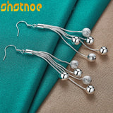 925 Silver Frosted Smooth Balls Snake Chain Drop Earrings for Women