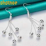 925 Silver Frosted Smooth Balls Snake Chain Drop Earrings for Women