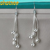 925 Silver Frosted Smooth Balls Snake Chain Drop Earrings for Women