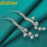 925 Silver Frosted Smooth Balls Snake Chain Drop Earrings for Women