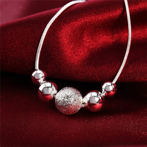 925 Silver Frosted Bead Snake Chain Necklace Women Party Wedding Jewelry
