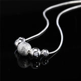 925 Silver Frosted Bead Snake Chain Necklace Women Party Wedding Jewelry