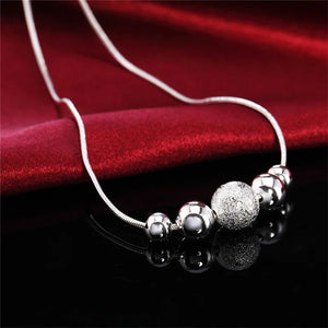 925 Silver Frosted Bead Snake Chain Necklace Women Party Wedding Jewelry