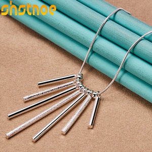 925 Silver Frosted Smooth Cylindrical Round Balls Necklace 20 In Chain
