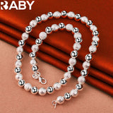 925 Silver Frosting Smooth Beads Chain Bracelet Necklace Set