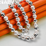 925 Silver Frosting Smooth Beads Chain Bracelet Necklace Set