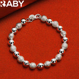 925 Silver Frosting Smooth Beads Chain Bracelet Necklace Set