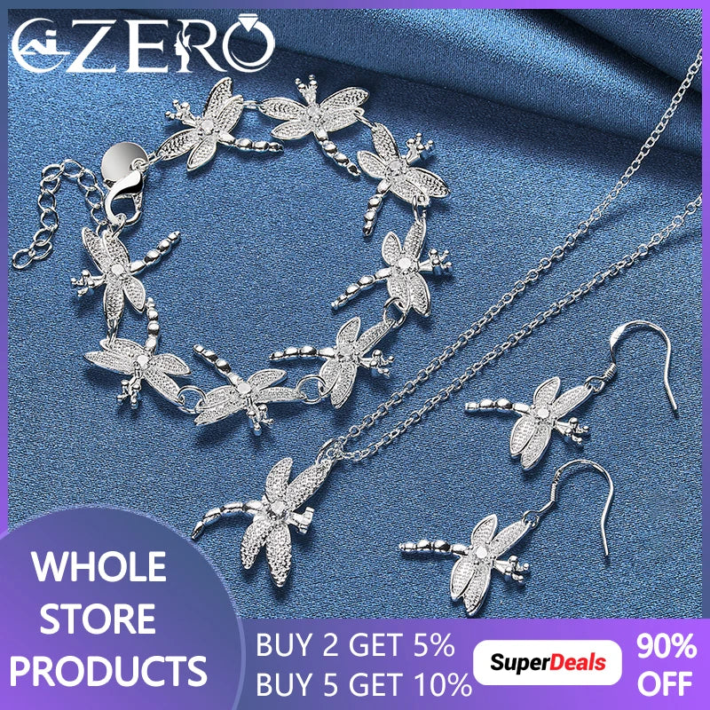 925 Silver Dragonfly Zircon Jewelry Set for Women