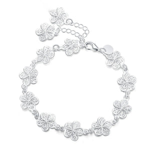 925 Silver Flower Bracelet Women Wedding Party Jewelry