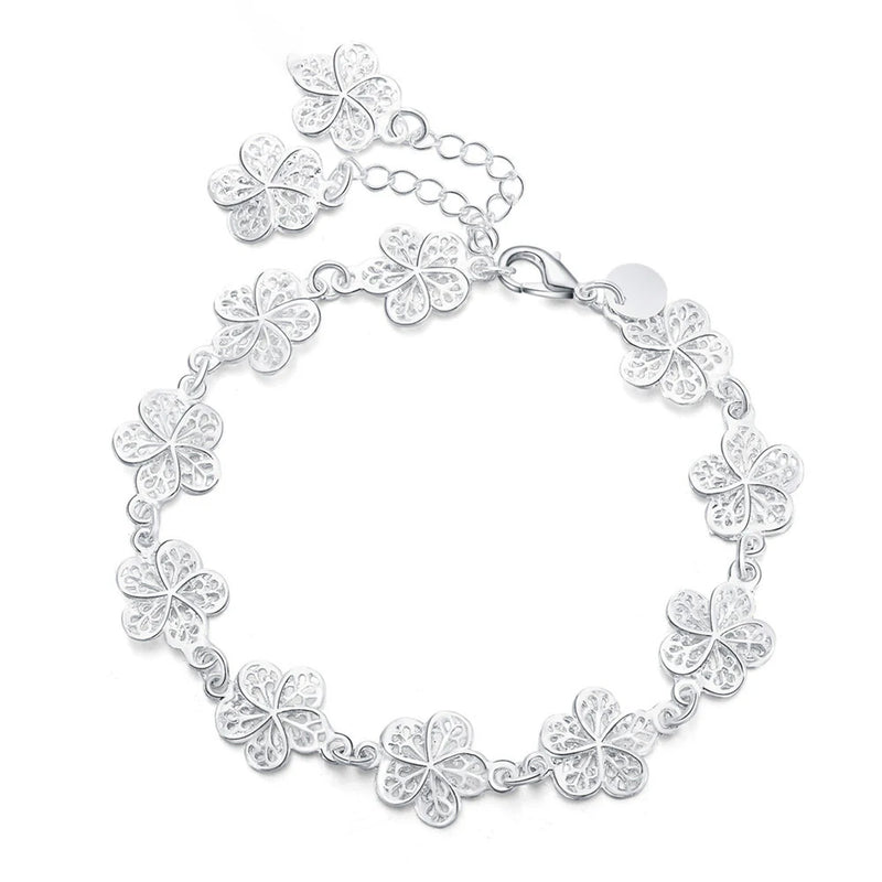925 Silver Flower Bracelet Women Wedding Party Jewelry