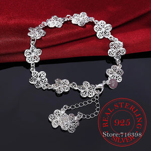 925 Silver Flower Bracelet Wedding Engagement Party Jewelry