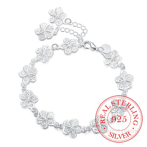 925 Silver Flower Bracelet Wedding Engagement Party Jewelry