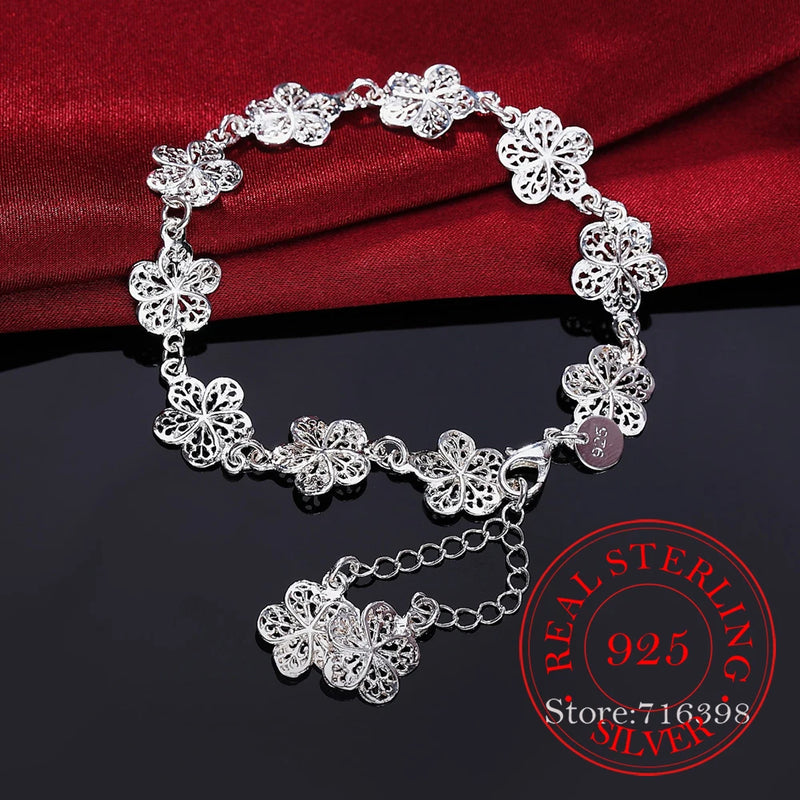 925 Silver Flower Bracelet Wedding Engagement Party Jewelry