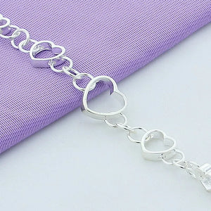 925 Silver Heart Chain Bracelet for Women Wedding Jewelry Gift