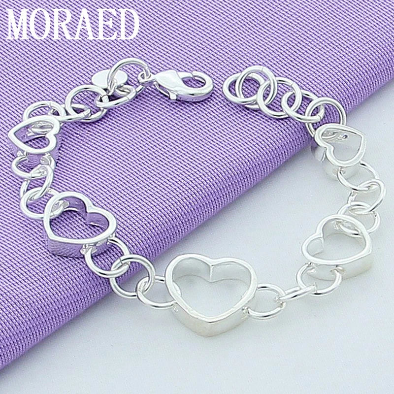 925 Silver Heart Chain Bracelet for Women Wedding Jewelry Gift