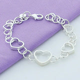 925 Silver Heart Chain Bracelet for Women Wedding Jewelry Gift