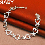 925 Silver Heart Bracelet Earrings Set Wedding Jewelry